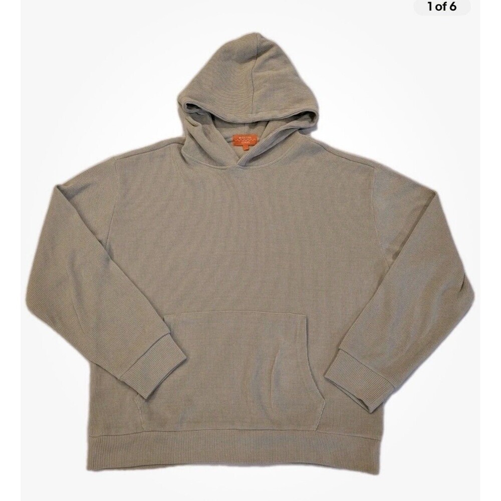 Negative Space Long Sleeve Ribbed Hoodie Pullover Beige Mens Medium